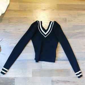 Kendall + Kylie V Neck Ribbed Crop Sweater